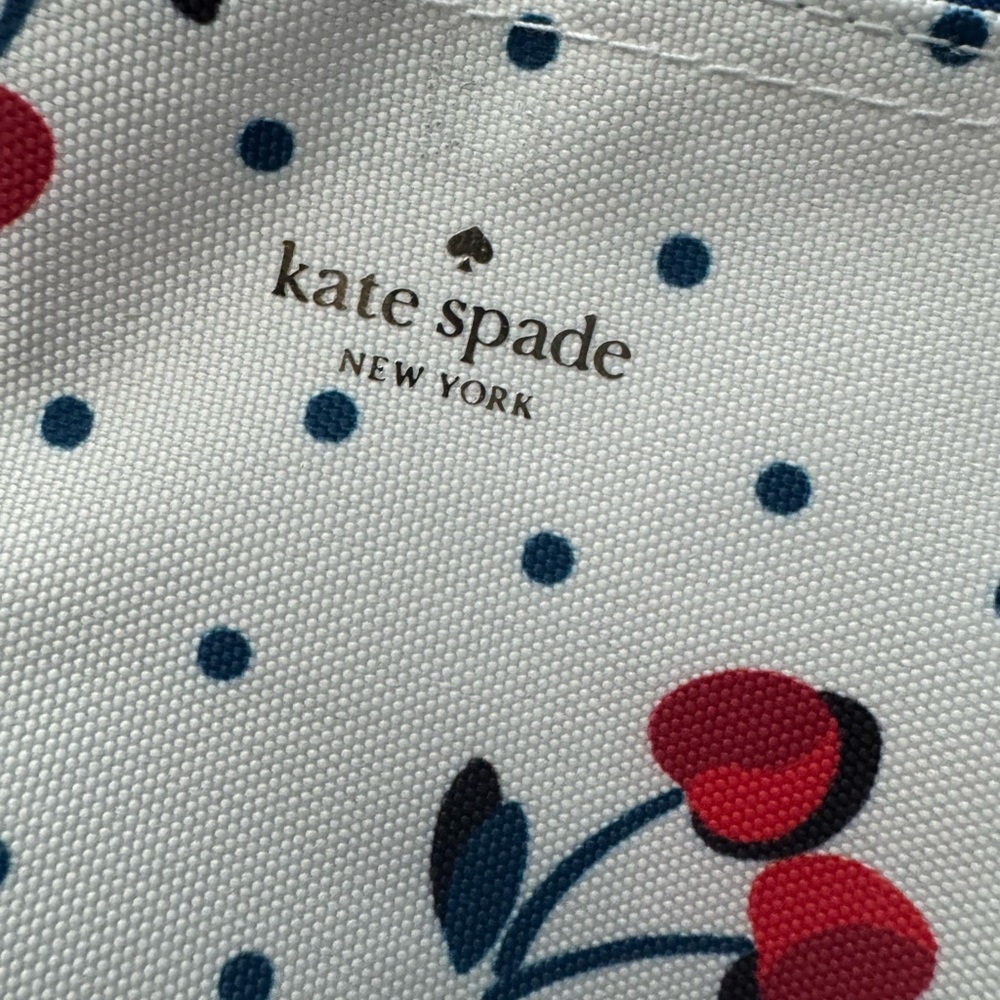 Kate Spade White and Blue Tote Bag with Cherry Print-insulated/mesh pocket too🍒 - Picture 2 of 12